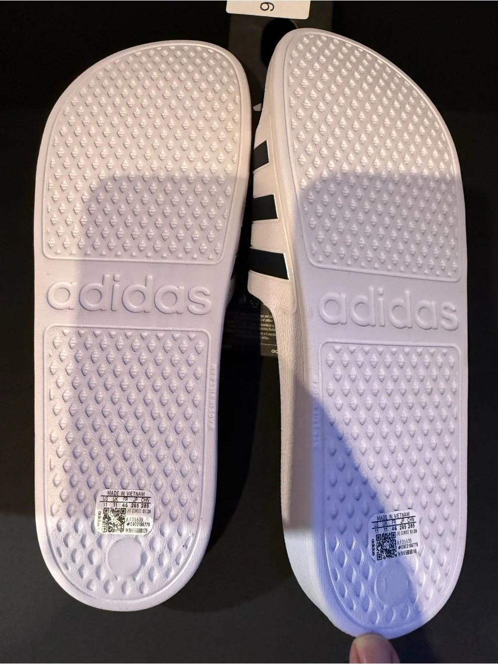 adidas White Slide Sandals with Black Stripes